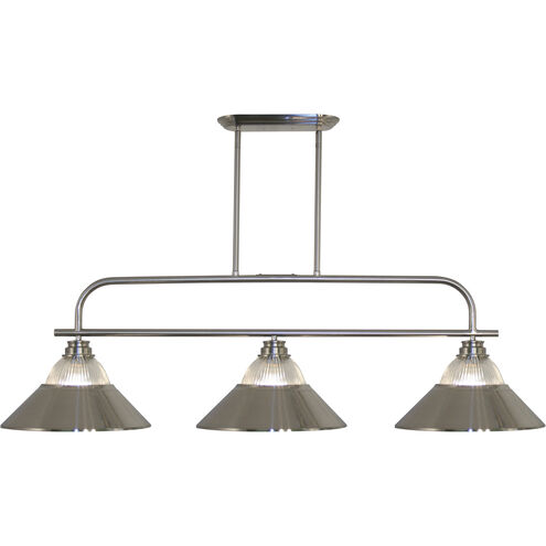 Annora 3 Light 52 inch Brushed Nickel Billiard Ceiling Light in 14.39, Clear Ribbed and Brushed Nickel Glass and Steel