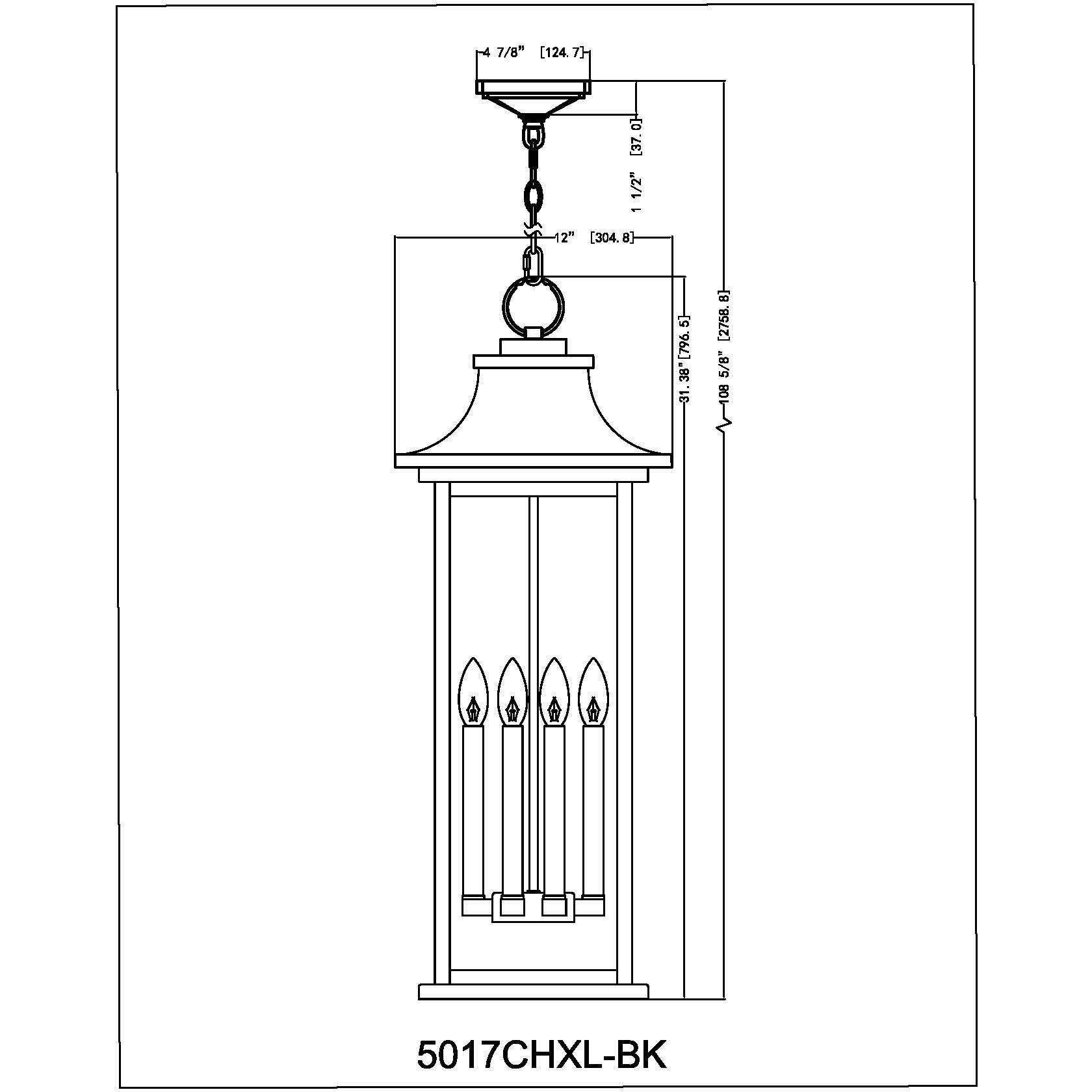 Tiberius 6 Light 12 inch Black Outdoor Chain Mount Ceiling Fixture in Clear Seedy Glass