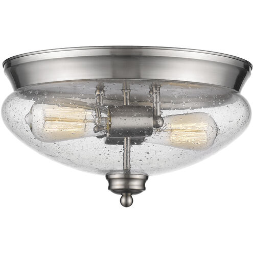Amon 2 Light 13 inch Brushed Nickel Flush Mount Ceiling Light in Clear Seedy Glass, 3.3