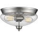 Amon 2 Light 13 inch Brushed Nickel Flush Mount Ceiling Light in Clear Seedy Glass, 3.3