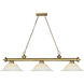 Cordon 3 Light 58 inch Rubbed Brass Billiard Ceiling Light in White Mottle Glass