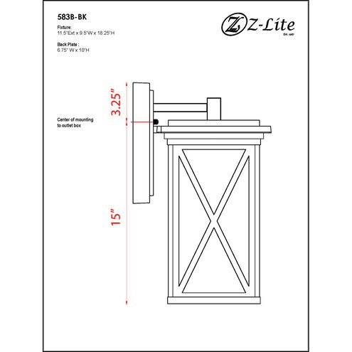 Brookside 1 Light 18.25 inch Black Outdoor Wall Light