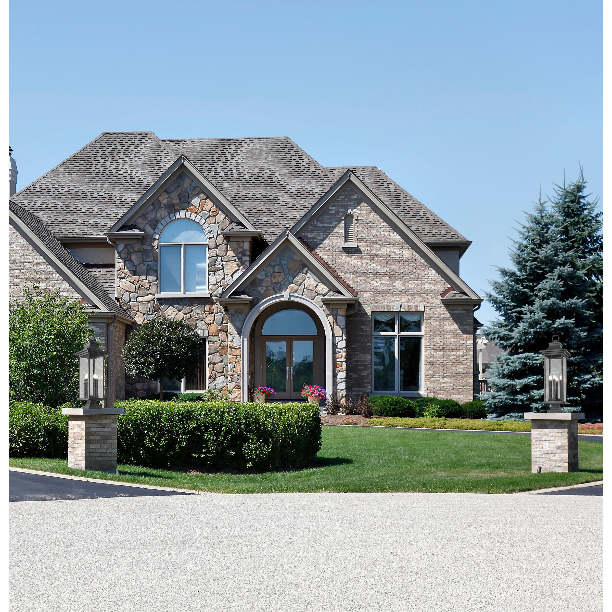 Tiberius 6 Light 36.5 inch Black Outdoor Pier Mounted Fixture in Clear Seedy Glass