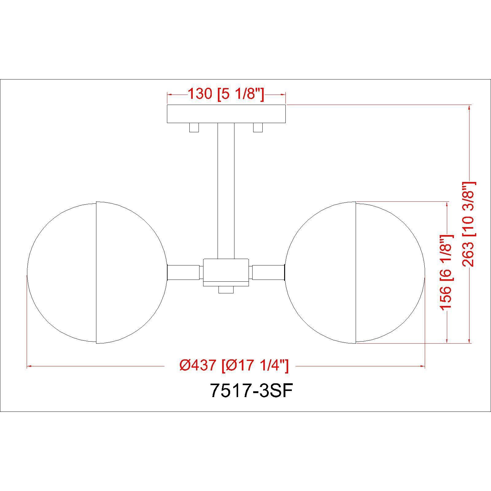 Realm Sphere 3 Light 17.25 inch Matte Black Semi Flush Mount Ceiling Light