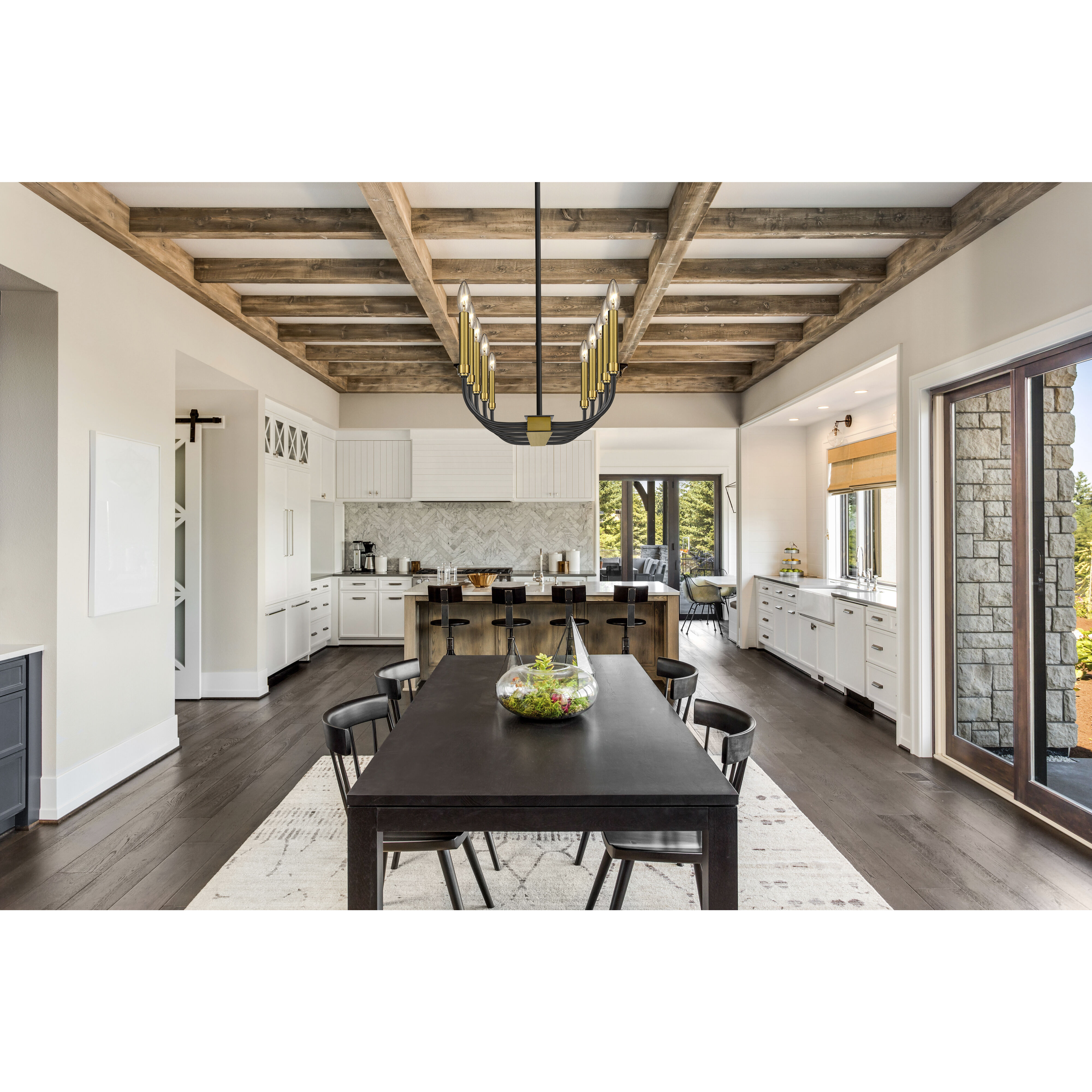 Haylie 10 Light 44 inch Matte Black and Olde Brass Linear Chandelier Ceiling Light