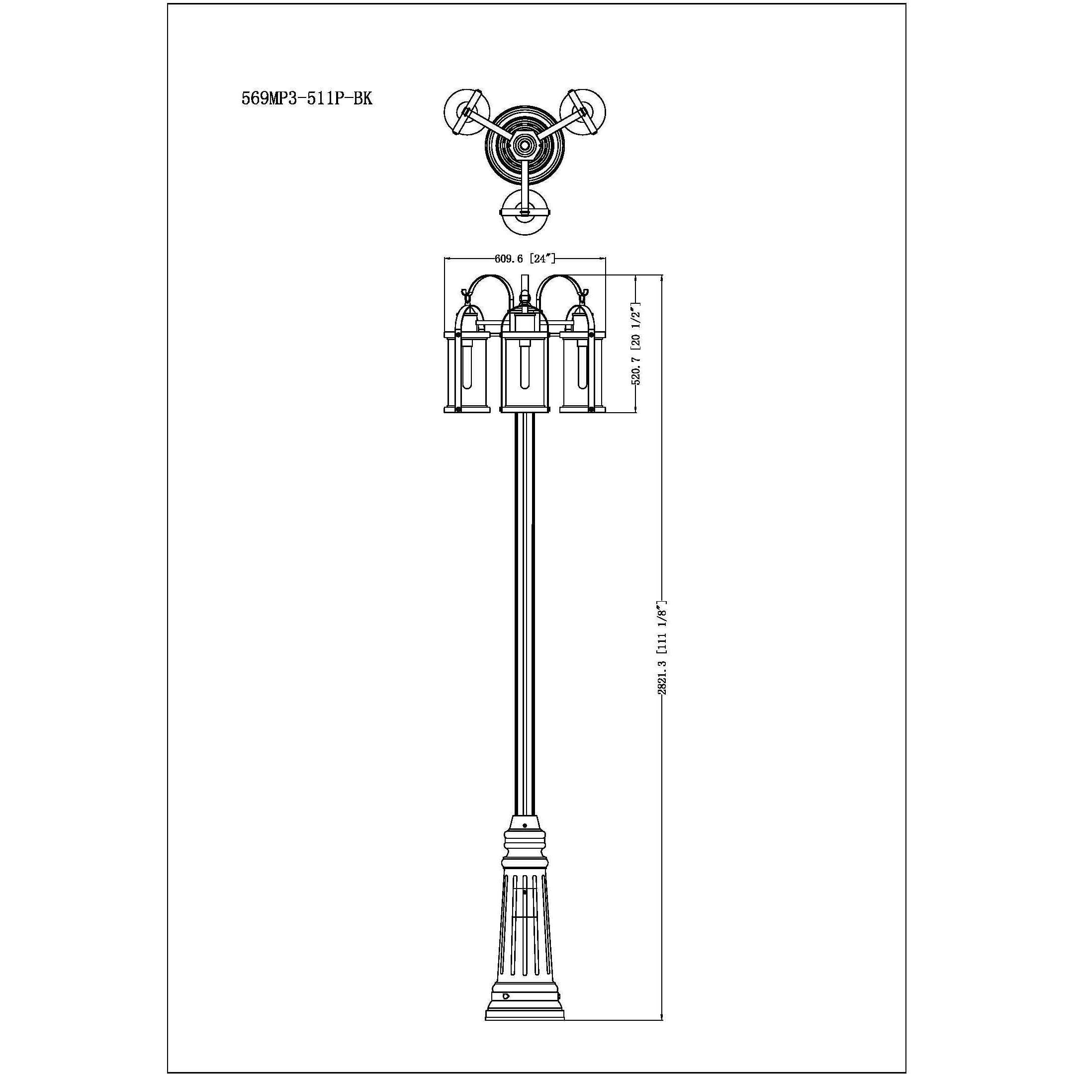 Roundhouse 3 Light 115 inch Black Outdoor Post Mounted Fixture