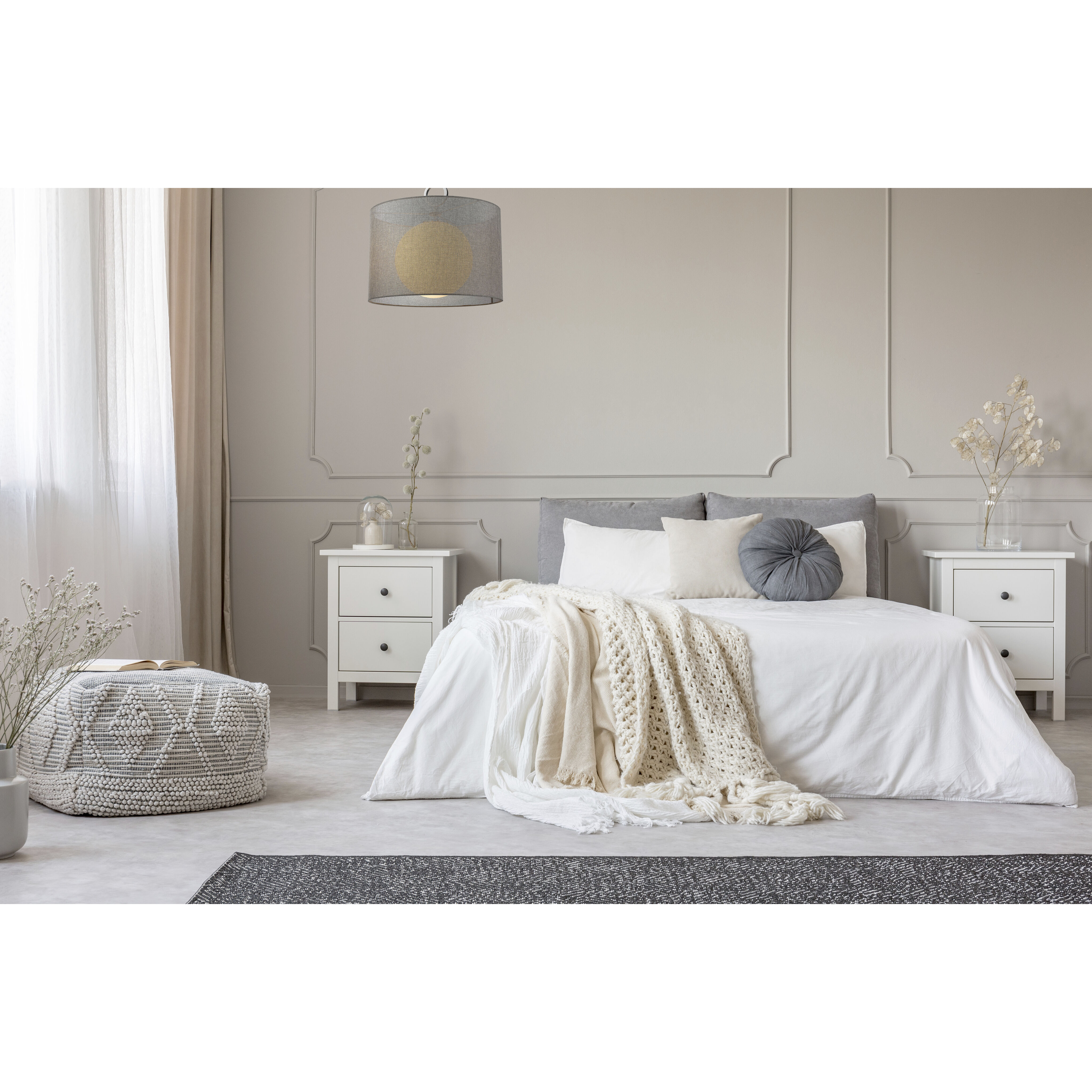 Arosia 1 Light 20 inch Chrome Pendant Ceiling Light in 9, Gray Fabric