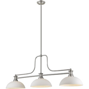Melange 3 Light 52 inch Brushed Nickel Billiard Ceiling Light in Matte Opal Glass