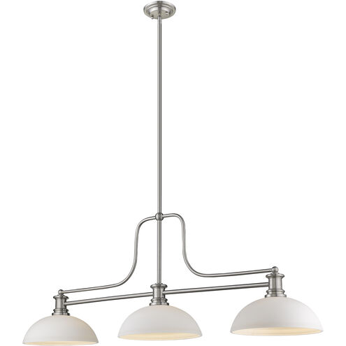 Melange 3 Light 52 inch Brushed Nickel Billiard Ceiling Light in Matte Opal Glass