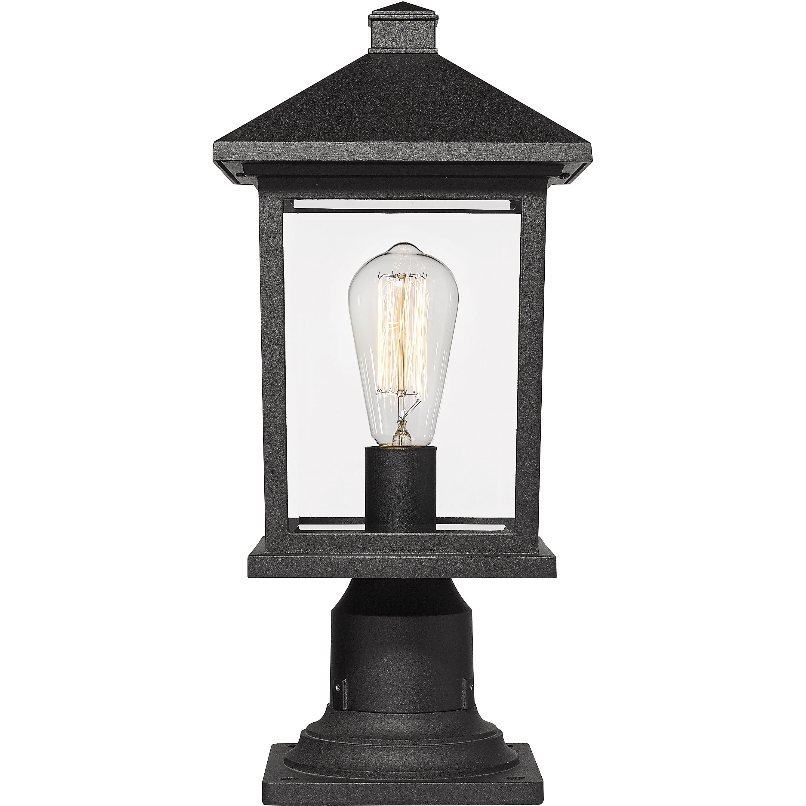 Portland 1 Light 18 inch Black Outdoor Pier Mounted Fixture in Clear Beveled Glass, 6.34