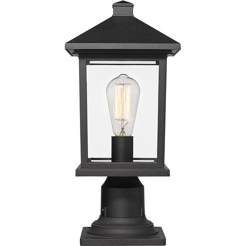 Portland 1 Light 18 inch Black Outdoor Pier Mounted Fixture in Clear Beveled Glass, 6.34