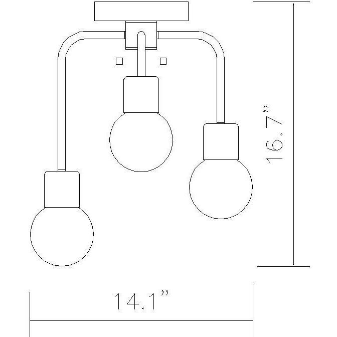 Neutra 3 Light 14 inch Matte Black and Foundry Brass Semi Flush Mount Ceiling Light