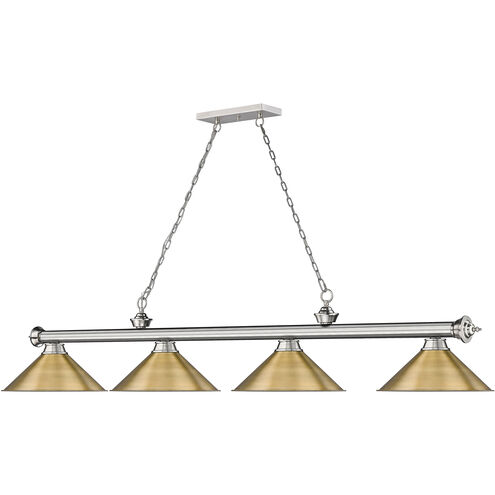 Cordon 4 Light 81.25 inch Brushed Nickel Billiard Ceiling Light in Rubbed Brass Metal