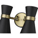 Soriano 2 Light 12 inch Matte Black and Heritage Brass Wall Sconce Wall Light