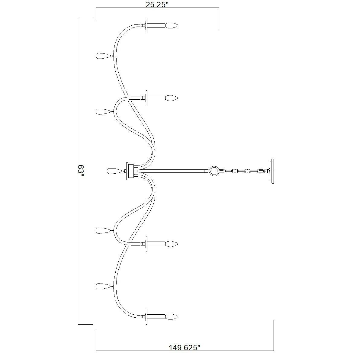 Toussant 6 Light 63 inch Matte Black Chandelier Ceiling Light