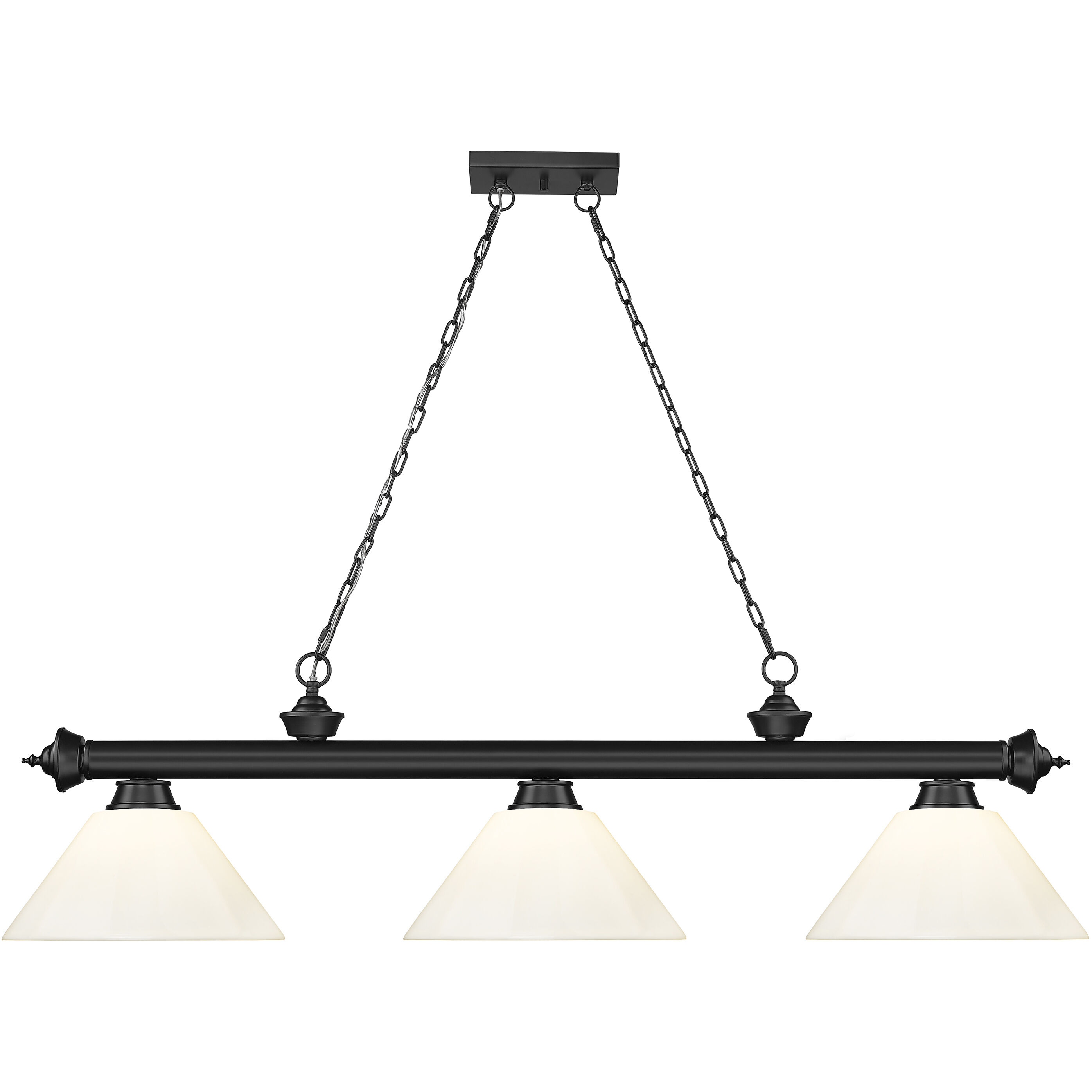 Cordon 3 Light 57.25 inch Matte Black Billiard Ceiling Light in White Plastic