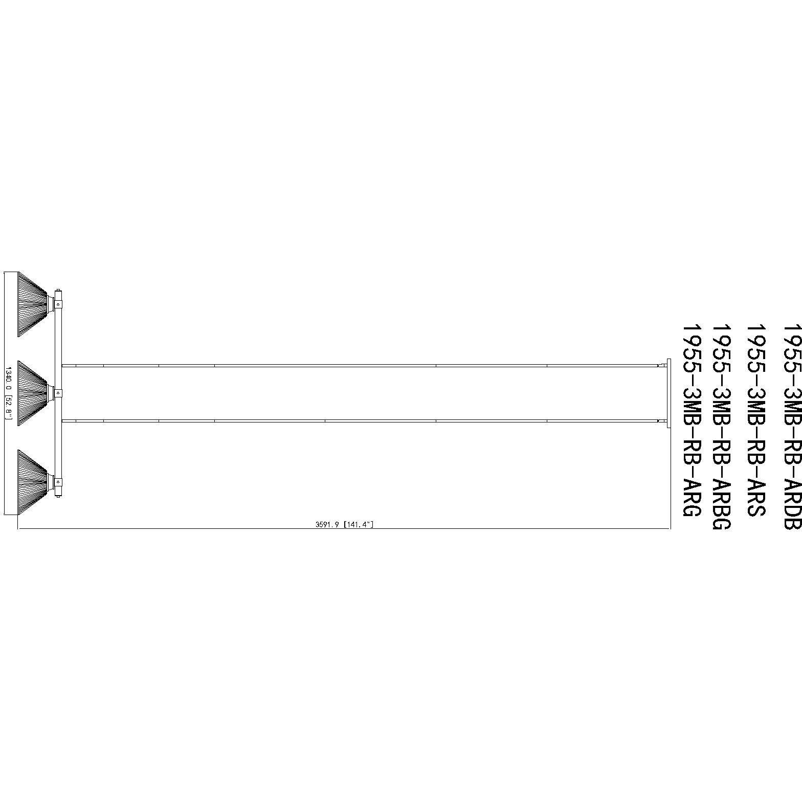 Bronte 3 Light 52.75 inch Matte Black and Rubbed Brass Billiard Light Ceiling Light in Dark Blue