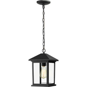 Portland 1 Light 8 inch Black Outdoor Chain Mount Ceiling Fixture in Clear Beveled Glass, 5.07