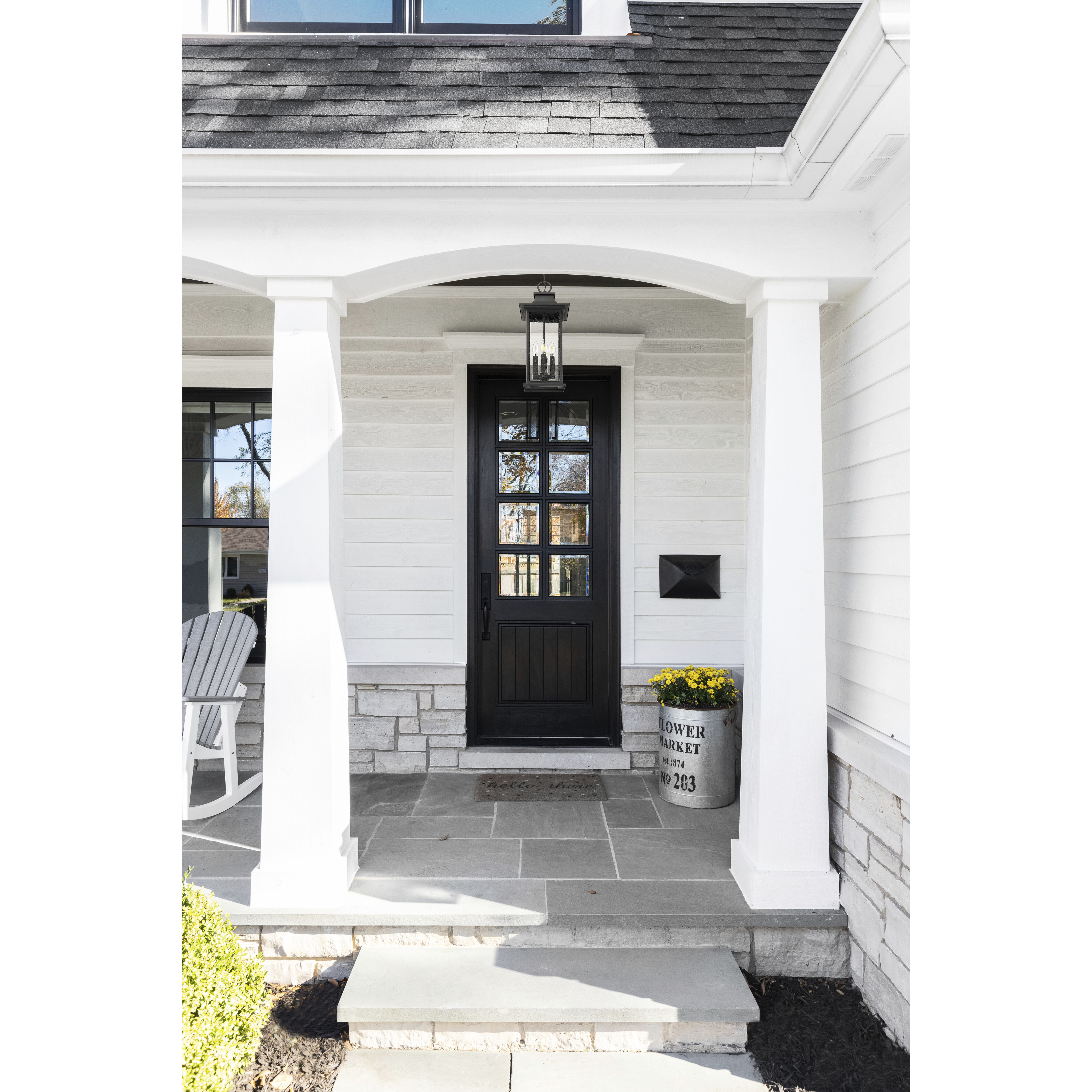 Tiberius 4 Light 9 inch Black Outdoor Chain Mount Ceiling Fixture in Clear Seedy Glass