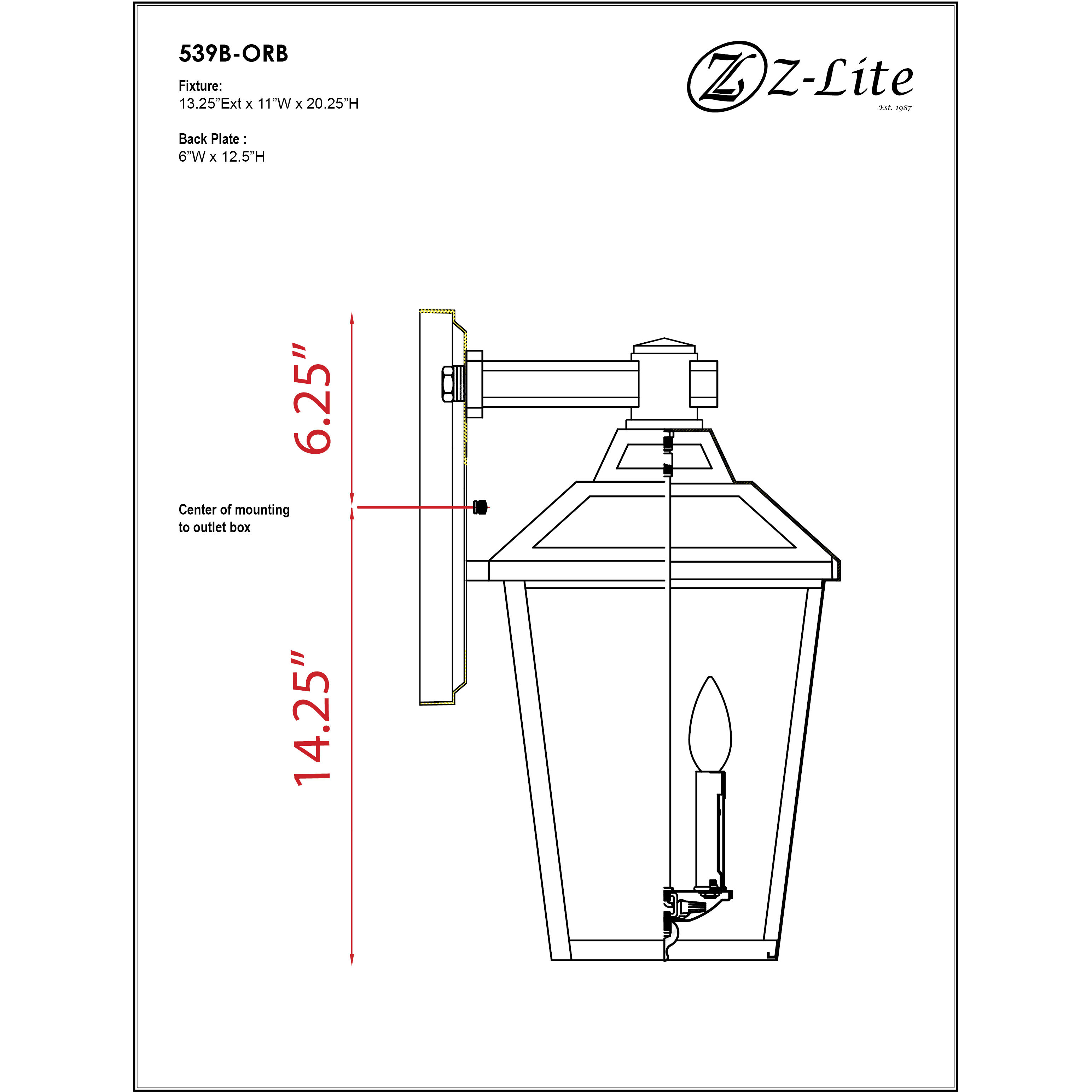 Bayland Outdoor Wall Light in Oil Rubbed Bronze, 11.64, back plate is 6 " w x 12 " H