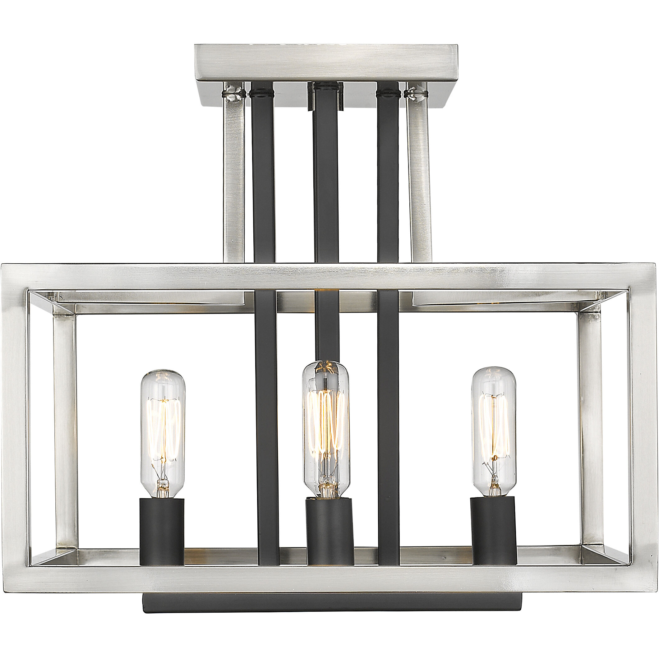 Quadra 4 Light 12 inch Brushed Nickel and Black Semi Flush Mount Ceiling Light in 5.61