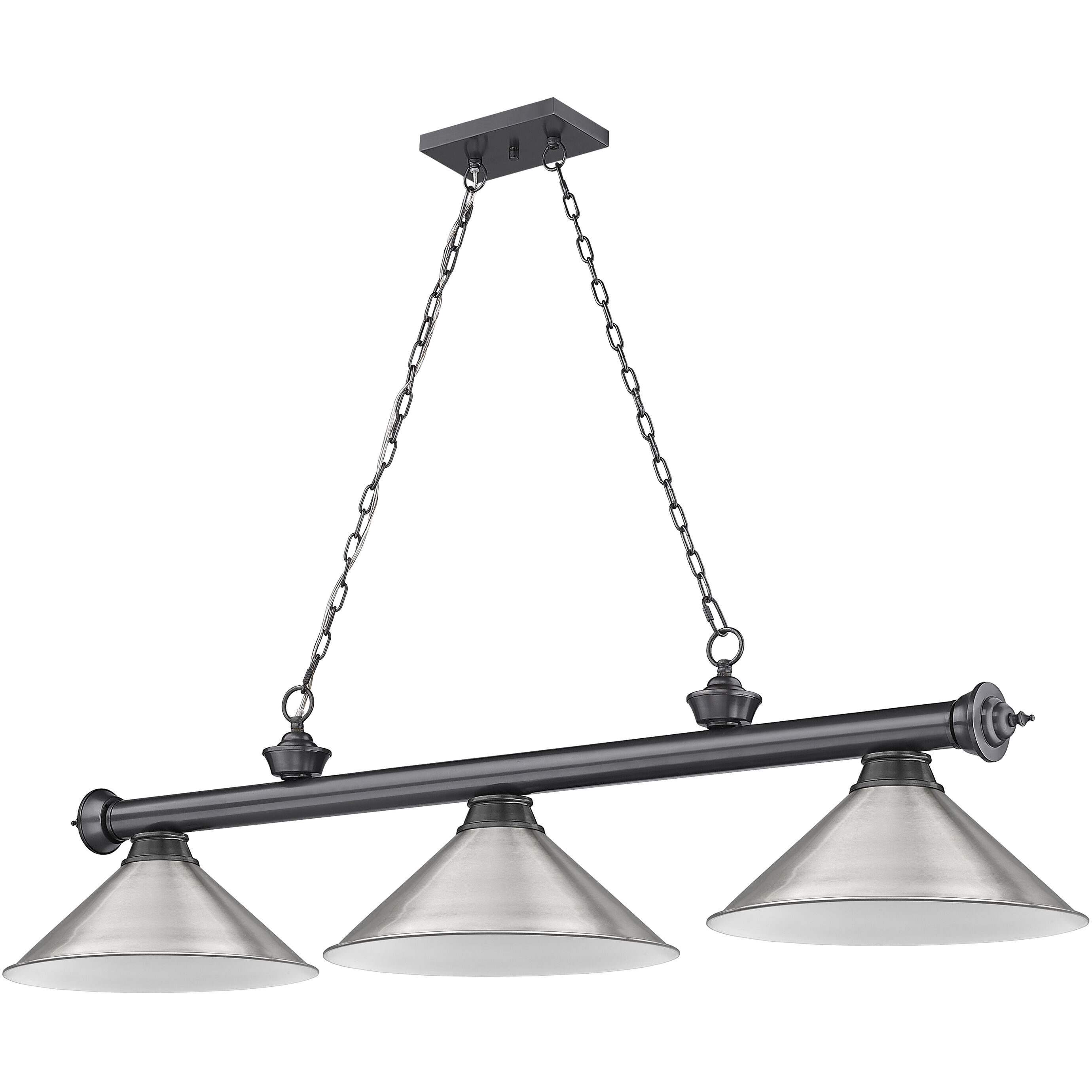 Cordon 3 Light 57.25 inch Bronze Plate Billiard Ceiling Light in Brushed Nickel Steel