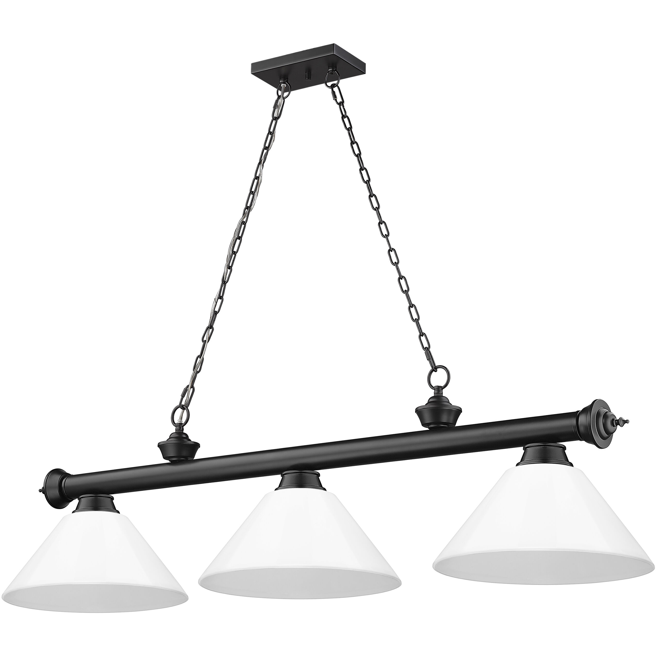 Cordon 3 Light 57.25 inch Matte Black Billiard Ceiling Light in White Plastic