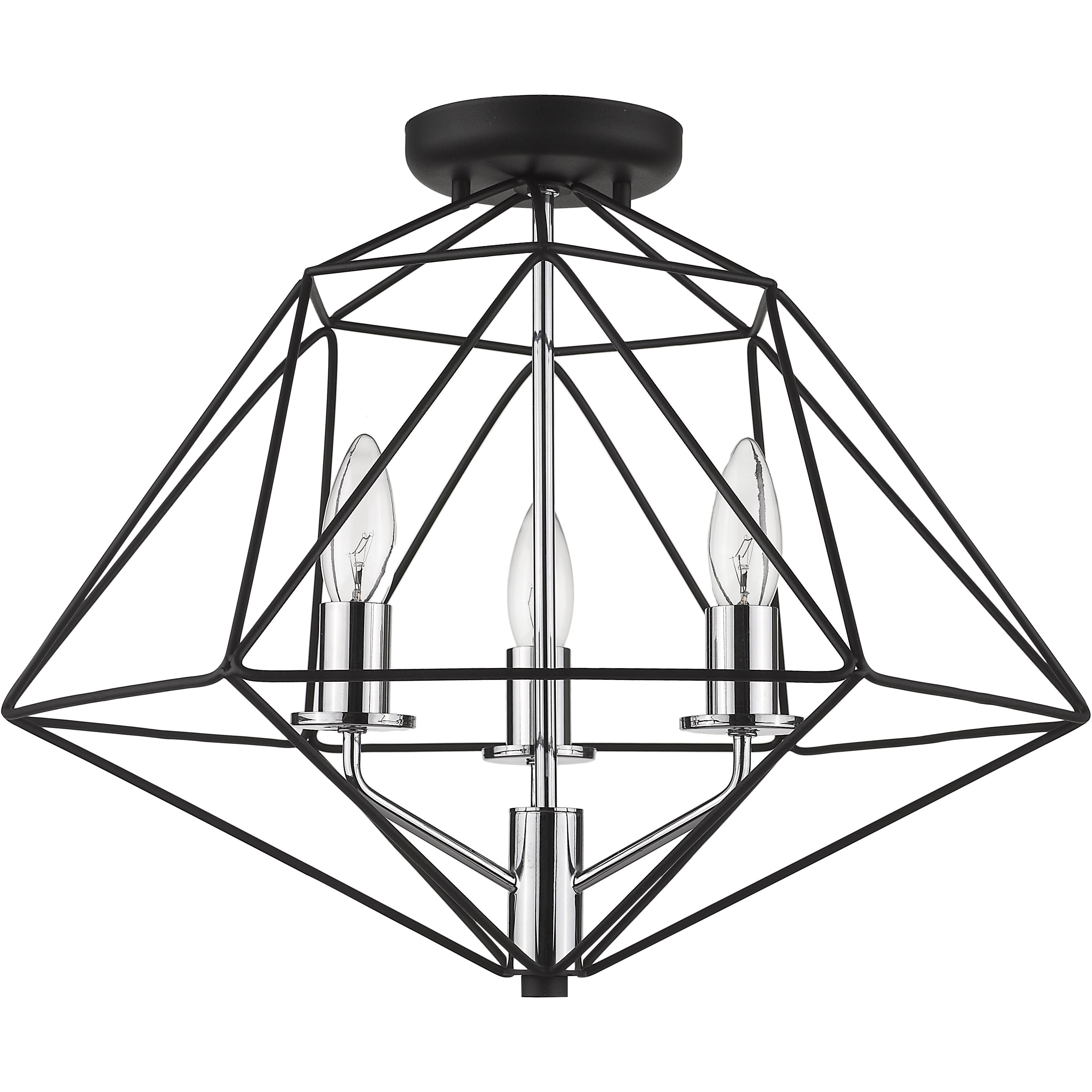 Geo 3 Light 18 inch Matte Black and Chrome Semi Flush Mount Ceiling Light