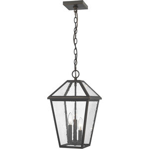 Talbot 3 Light 10 inch Oil Rubbed Bronze Outdoor Chain Mount Ceiling Fixture in Seedy Glass