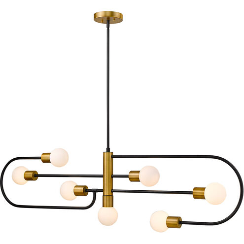 Neutra 7 Light 56 inch Matte Black/Foundry Brass Linear Chandelier Ceiling Light
