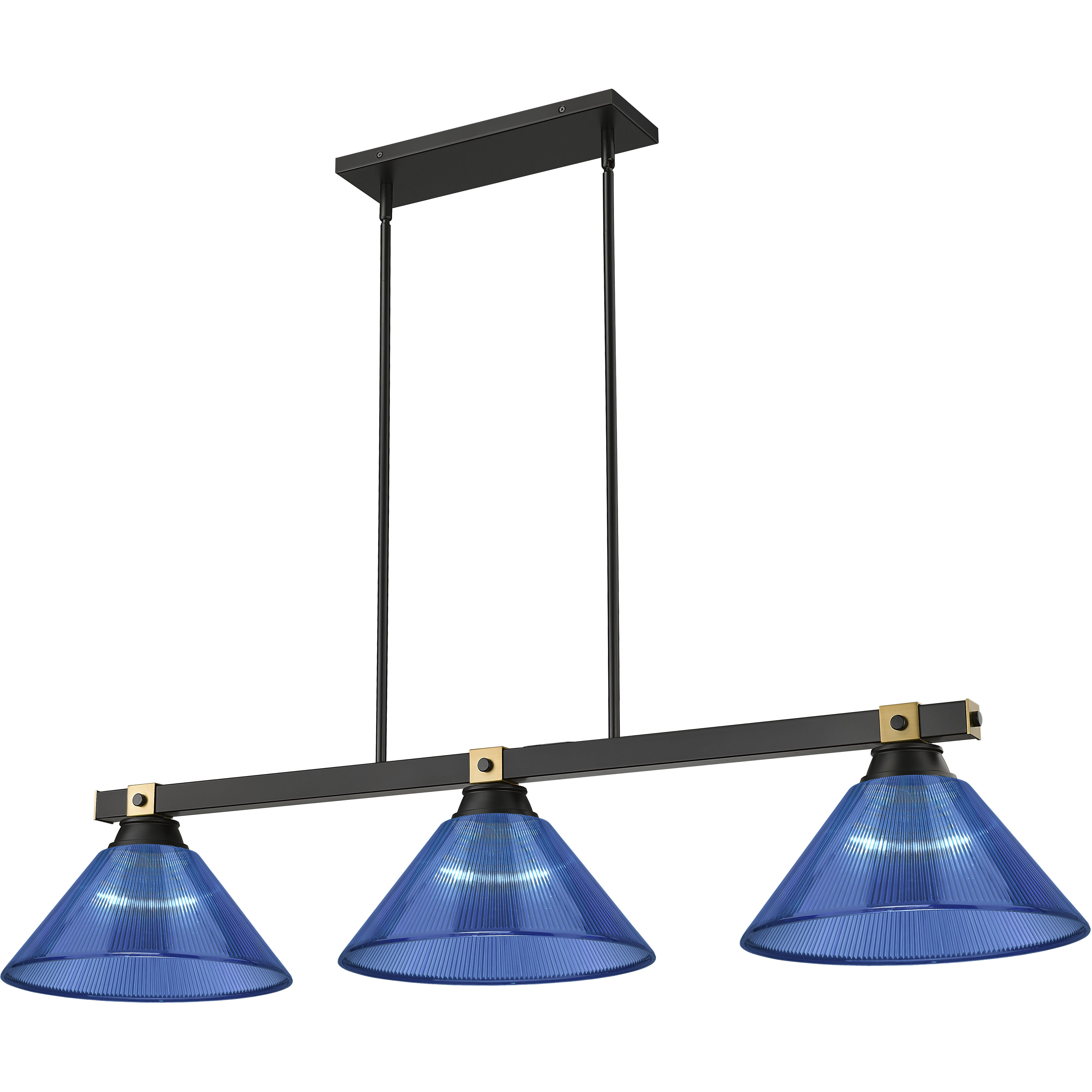 Bronte 3 Light 52.75 inch Matte Black and Rubbed Brass Billiard Light Ceiling Light in Dark Blue