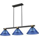 Bronte 3 Light 52.75 inch Matte Black and Rubbed Brass Billiard Light Ceiling Light in Dark Blue