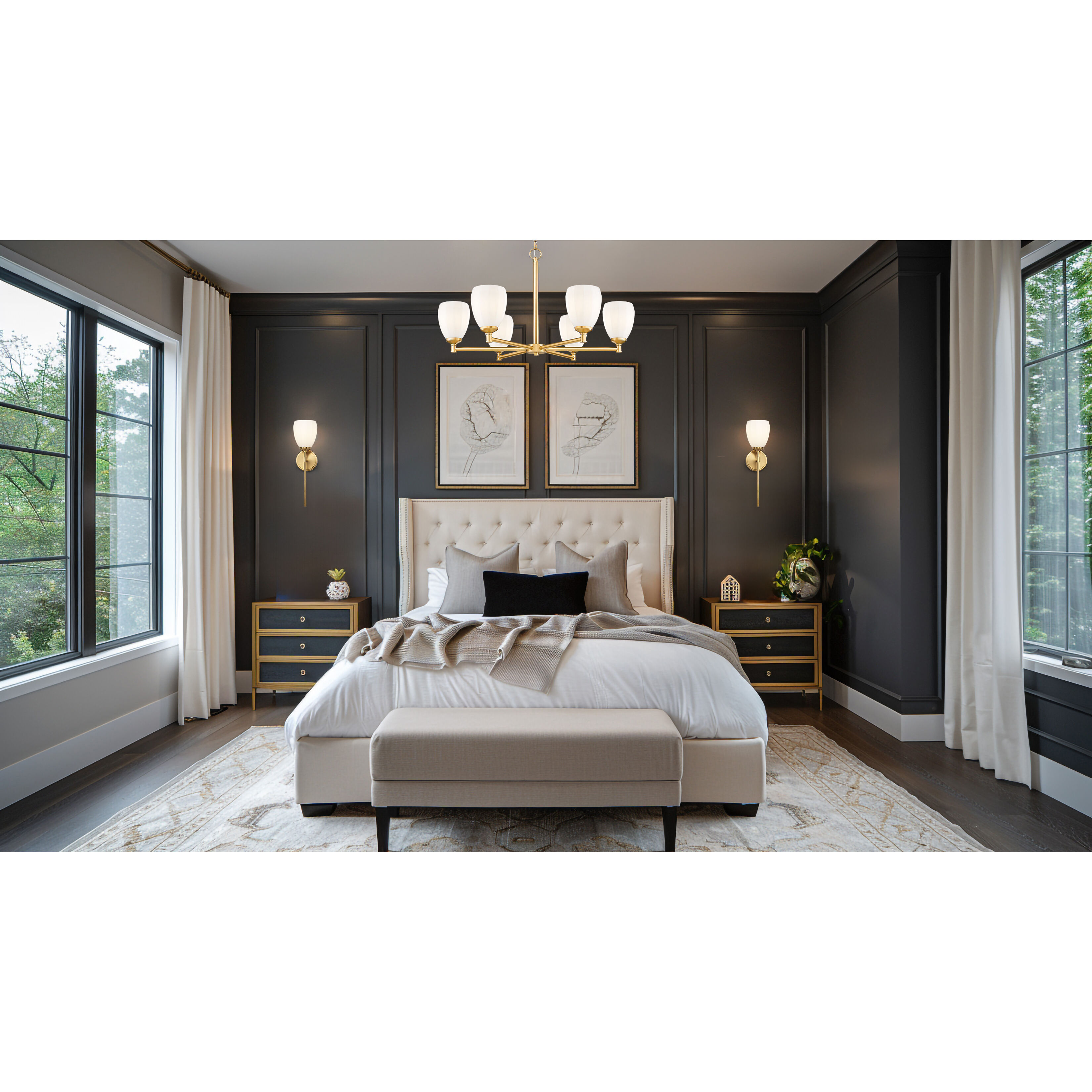 Oren 6 Light 32 inch Modern Gold Chandelier Ceiling Light