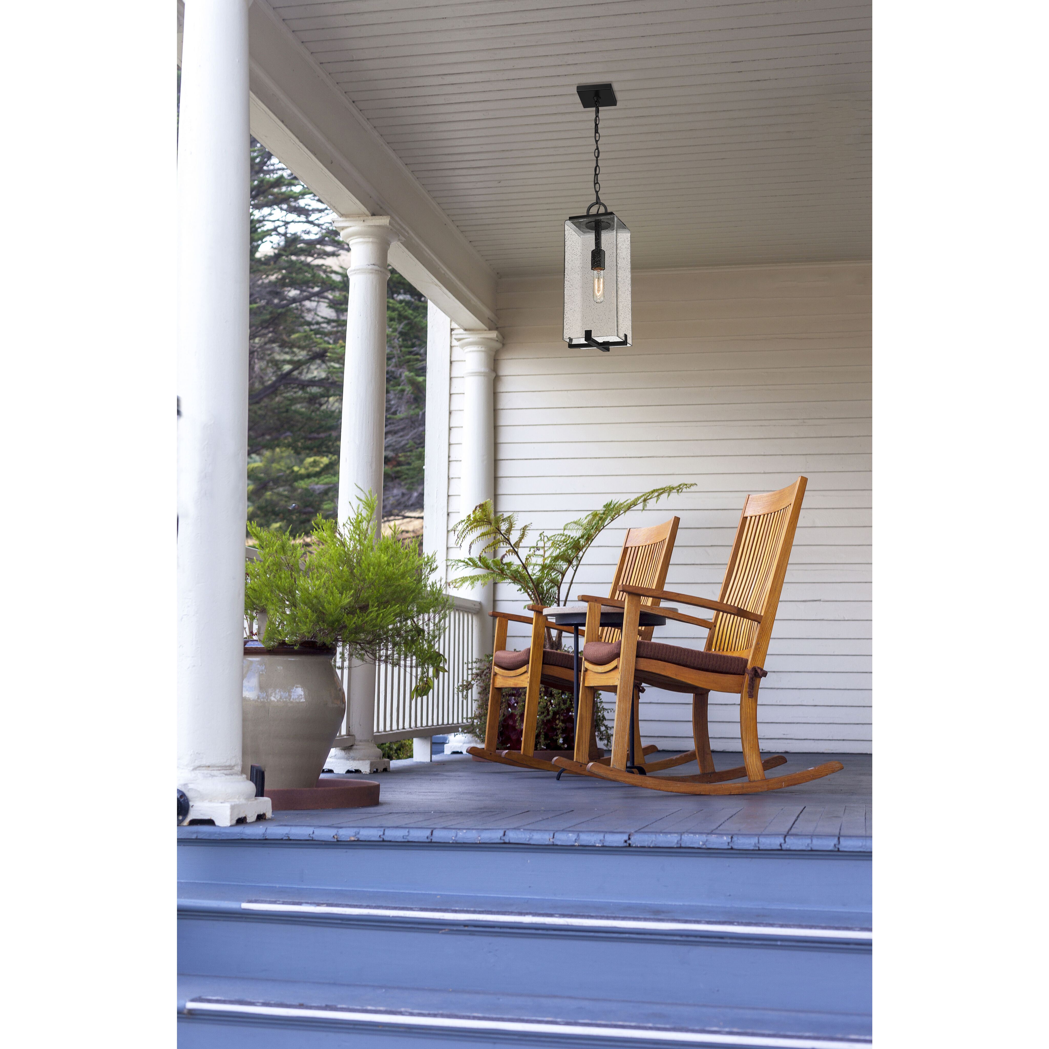 Sana 1 Light 6.75 inch Black Outdoor Chain Mount Ceiling Fixture in Seedy Glass