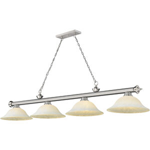 Cordon 4 Light 81.75 inch Brushed Nickel Billiard Ceiling Light in White Mottle Glass