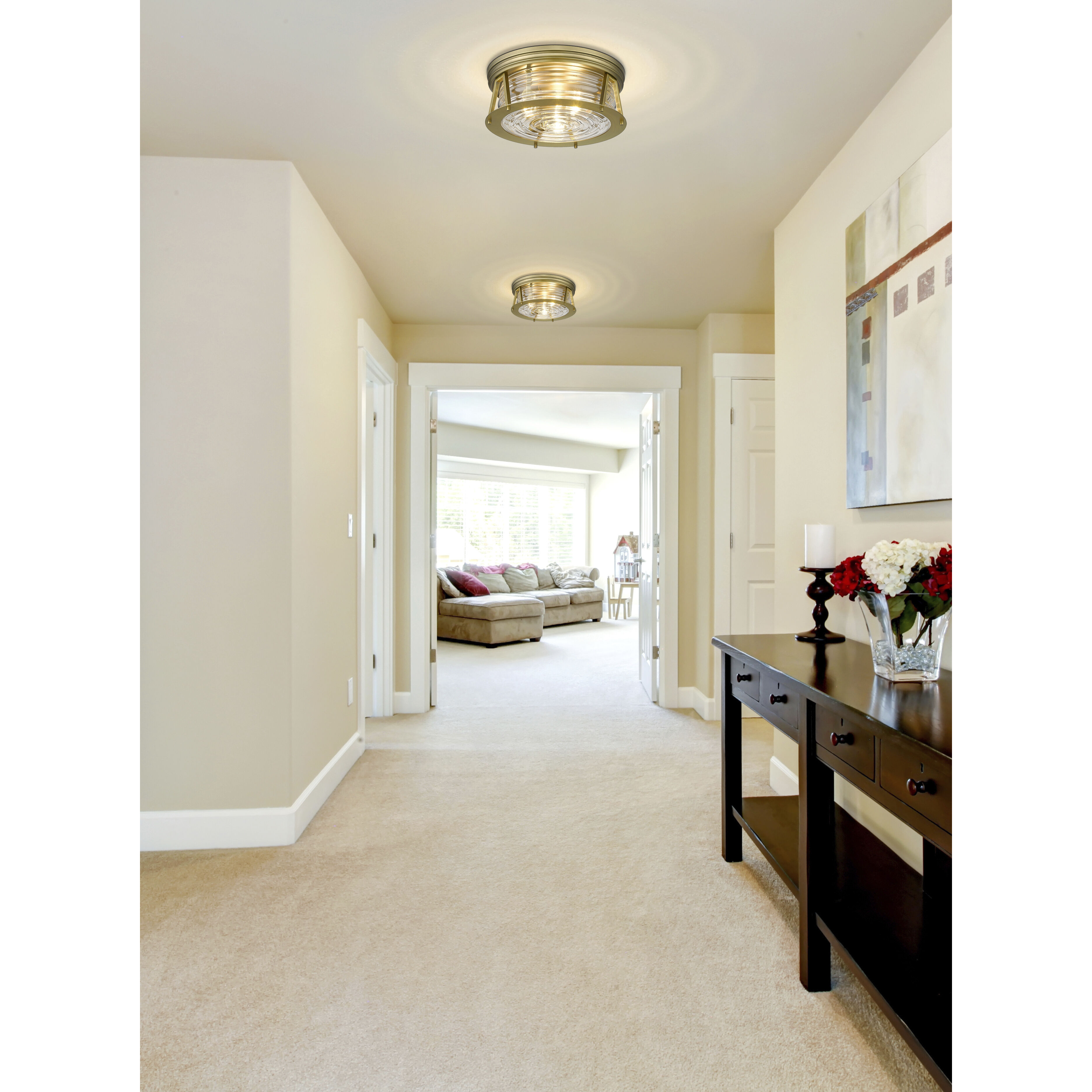 Cape Harbor 3 Light 16 inch Rubbed Brass Flush Mount Ceiling Light