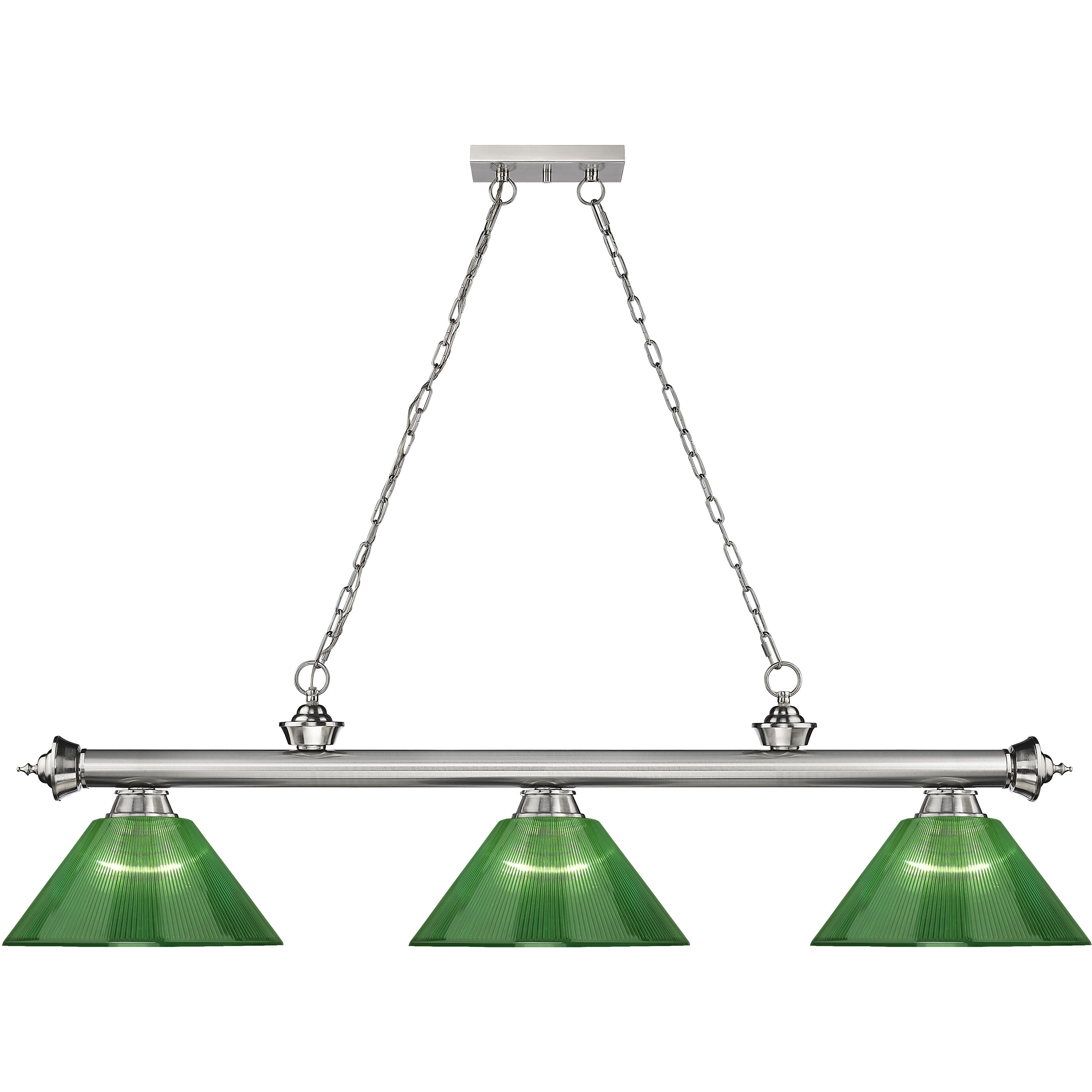 Cordon 3 Light 57.25 inch Brushed Nickel Billiard Ceiling Light in Green Acrylic