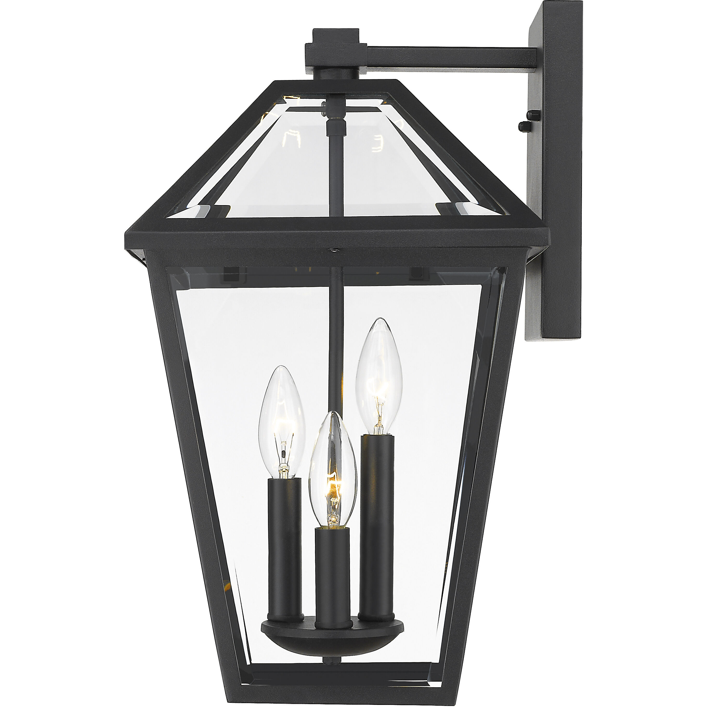 Talbot 3 Light 21.25 inch Black Outdoor Wall Light in Clear Beveled Glass
