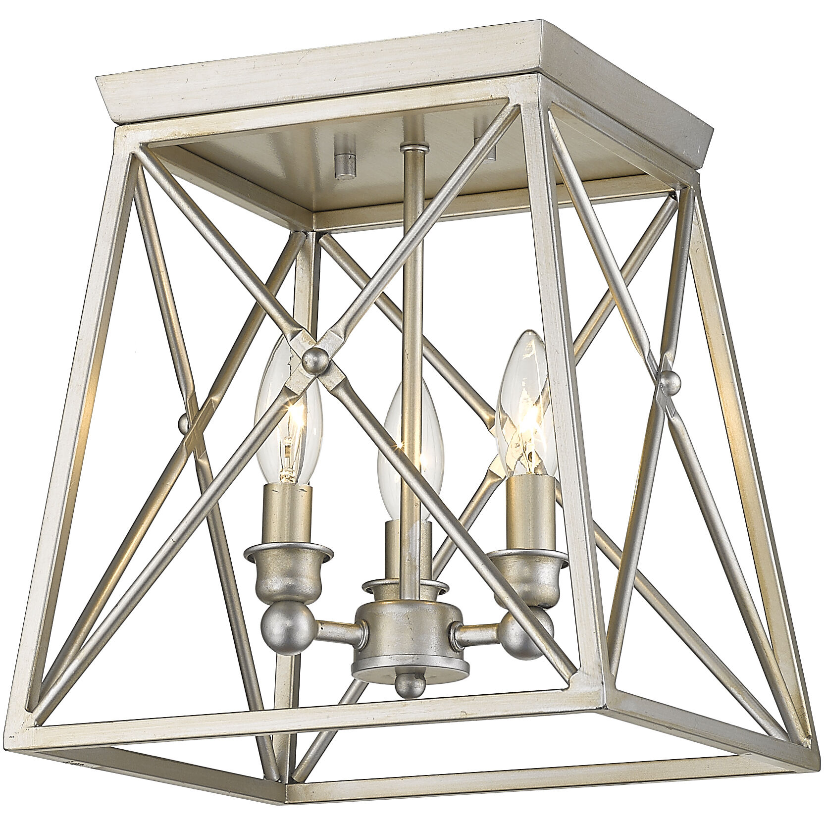 Trestle 3 Light 11 inch Antique Silver Flush Mount Ceiling Light