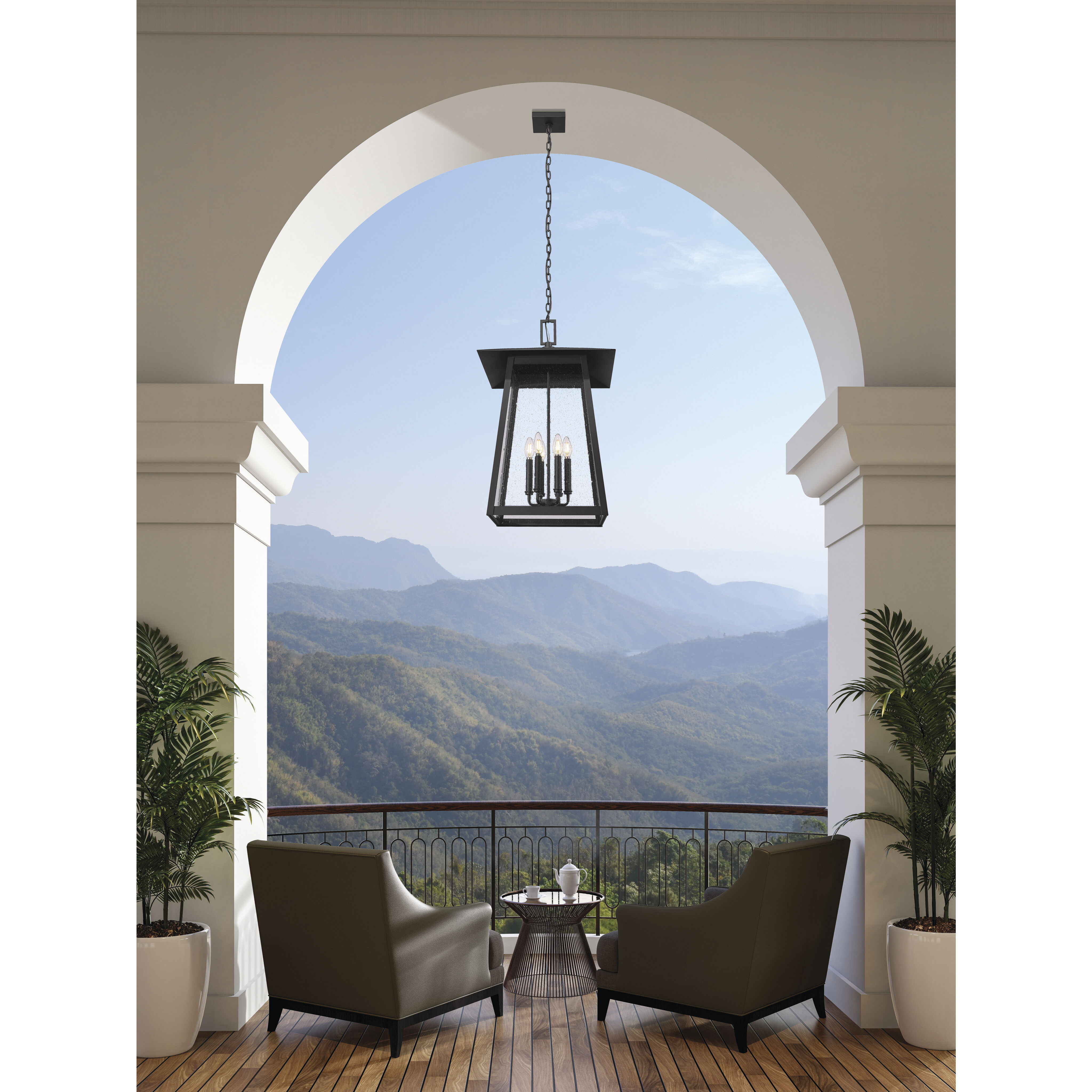 Rainer 6 Light 17.5 inch Black Outdoor Chain Mount Ceiling Fixture in G9