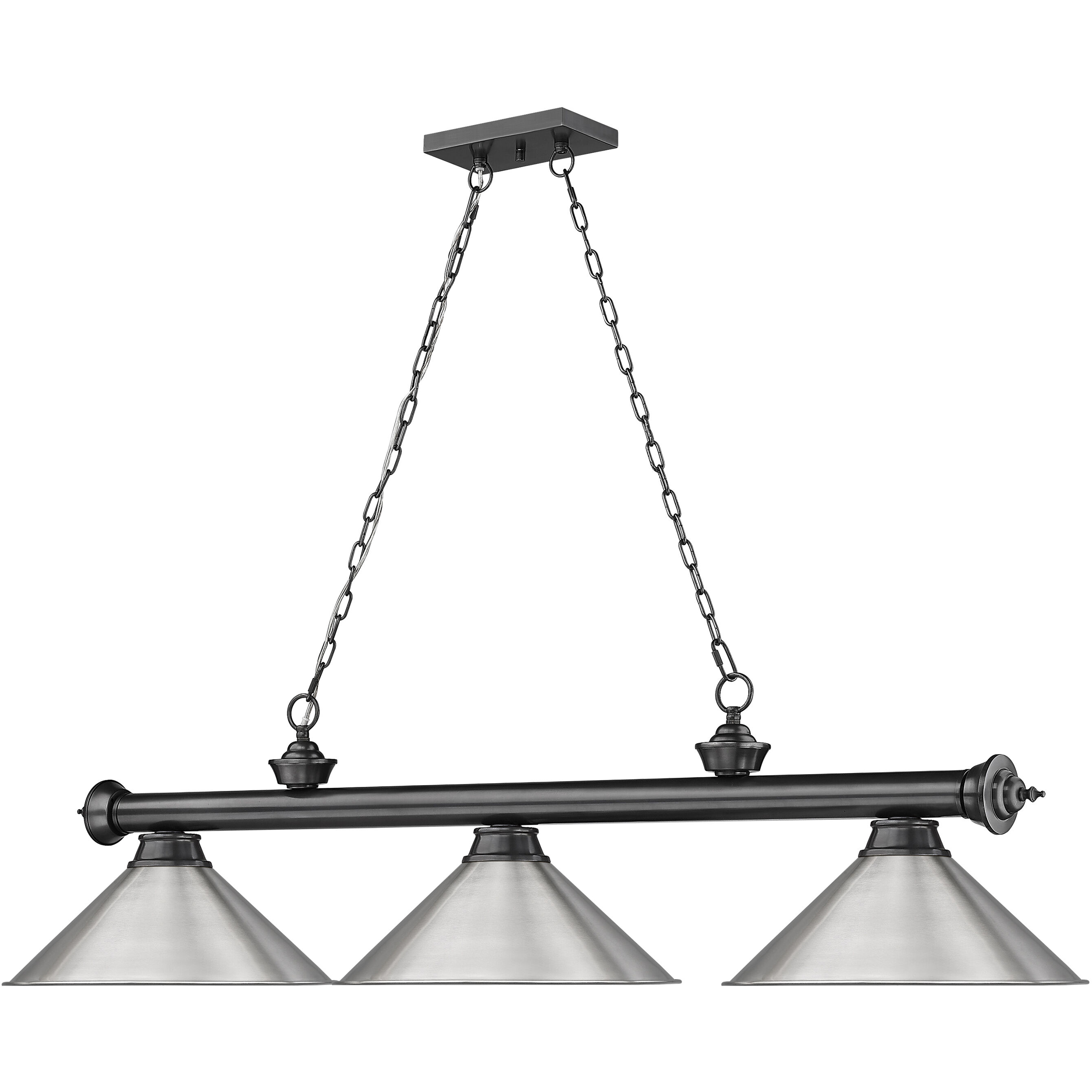 Cordon 3 Light 57.25 inch Bronze Plate Billiard Ceiling Light in Brushed Nickel Steel