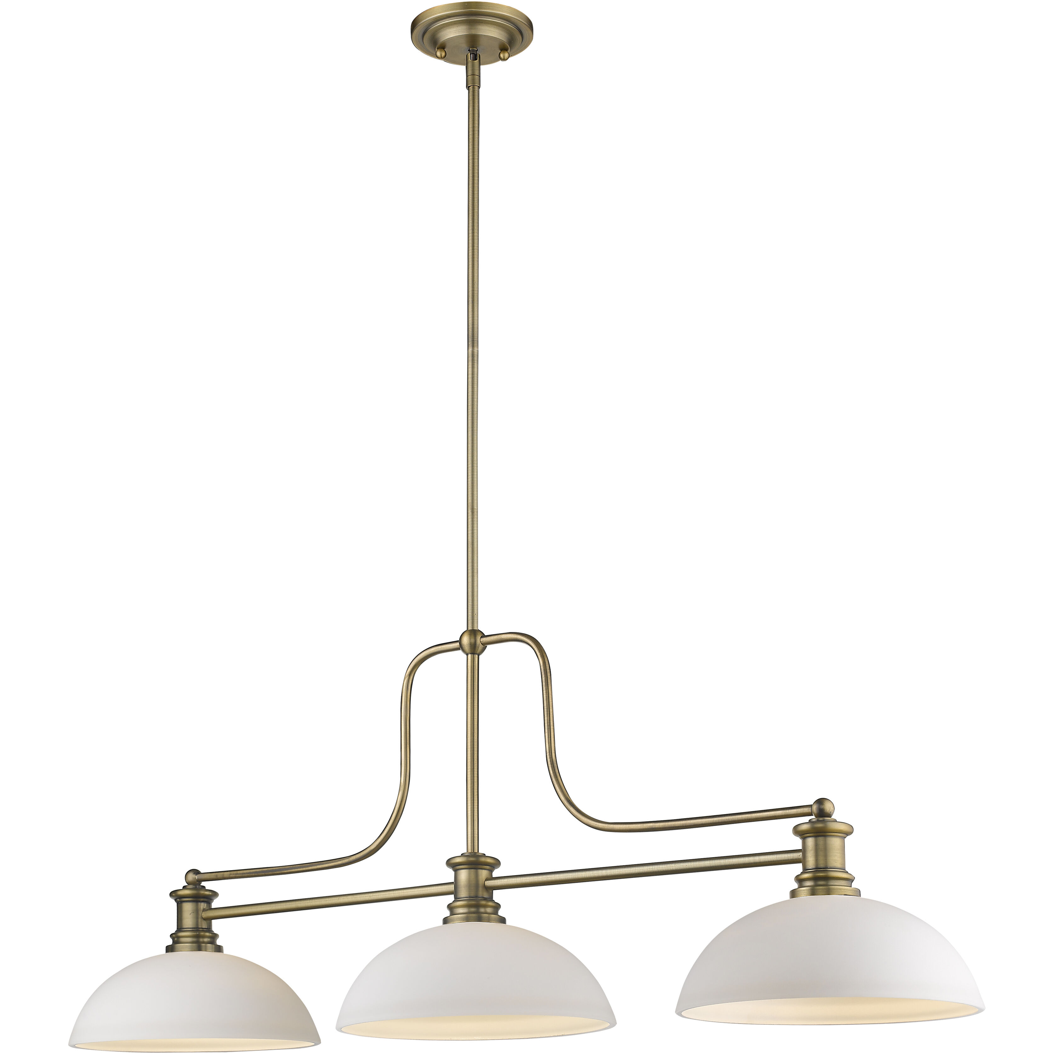 Melange 3 Light 52 inch Heritage Brass Billiard Ceiling Light in Matte Opal Glass