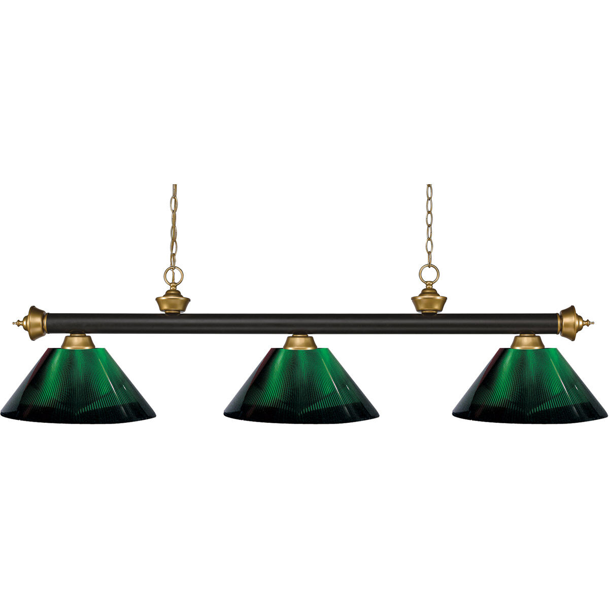 Riviera 3 Light 57 inch Bronze and Satin Gold Billiard Ceiling Light in Green Acrylic, 10.65
