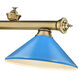 Cordon 3 Light 58 inch Rubbed Brass Billiard Ceiling Light in Electric Blue Steel