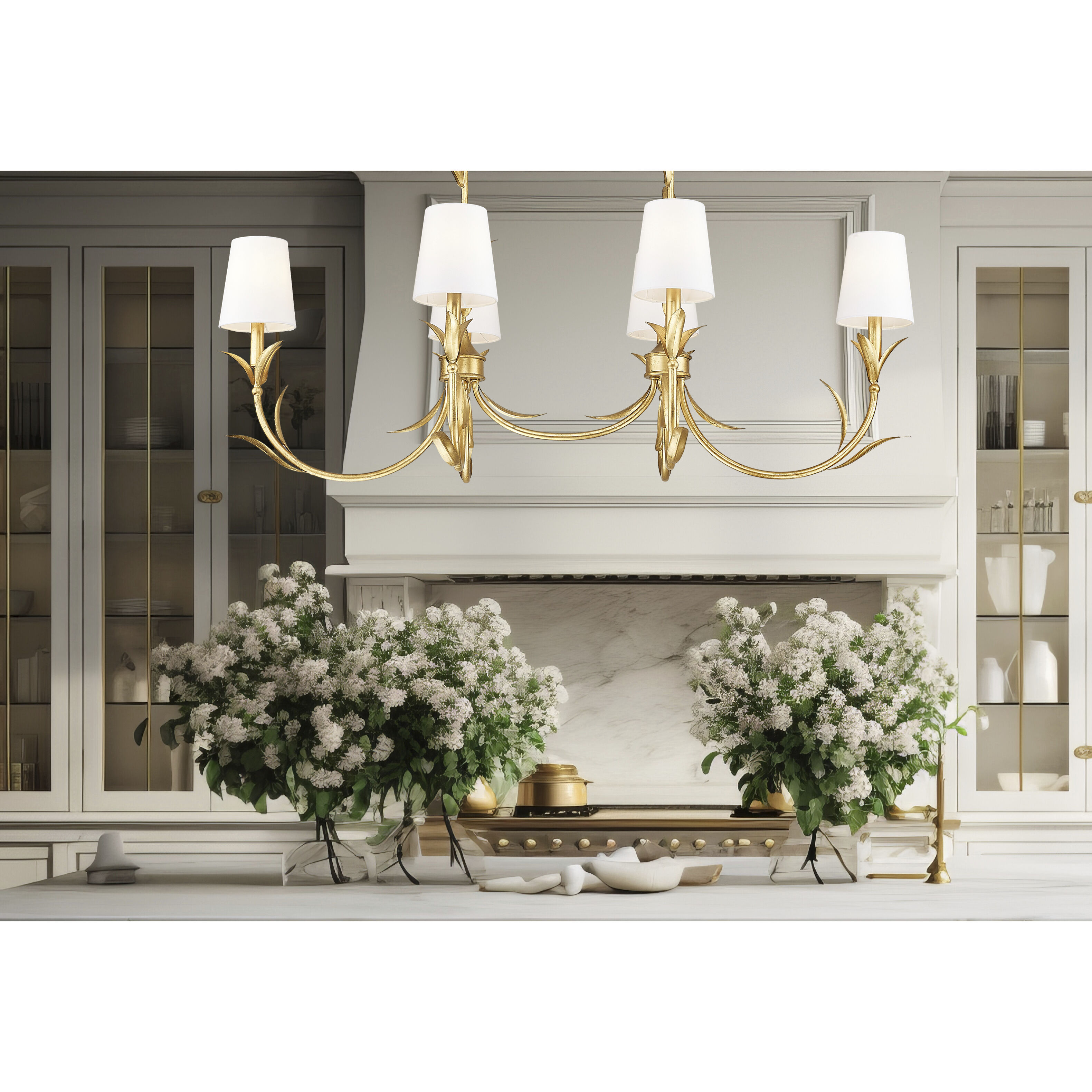 Aslin 6 Light 44 inch Gold Leaf Linear Chandelier Ceiling Light