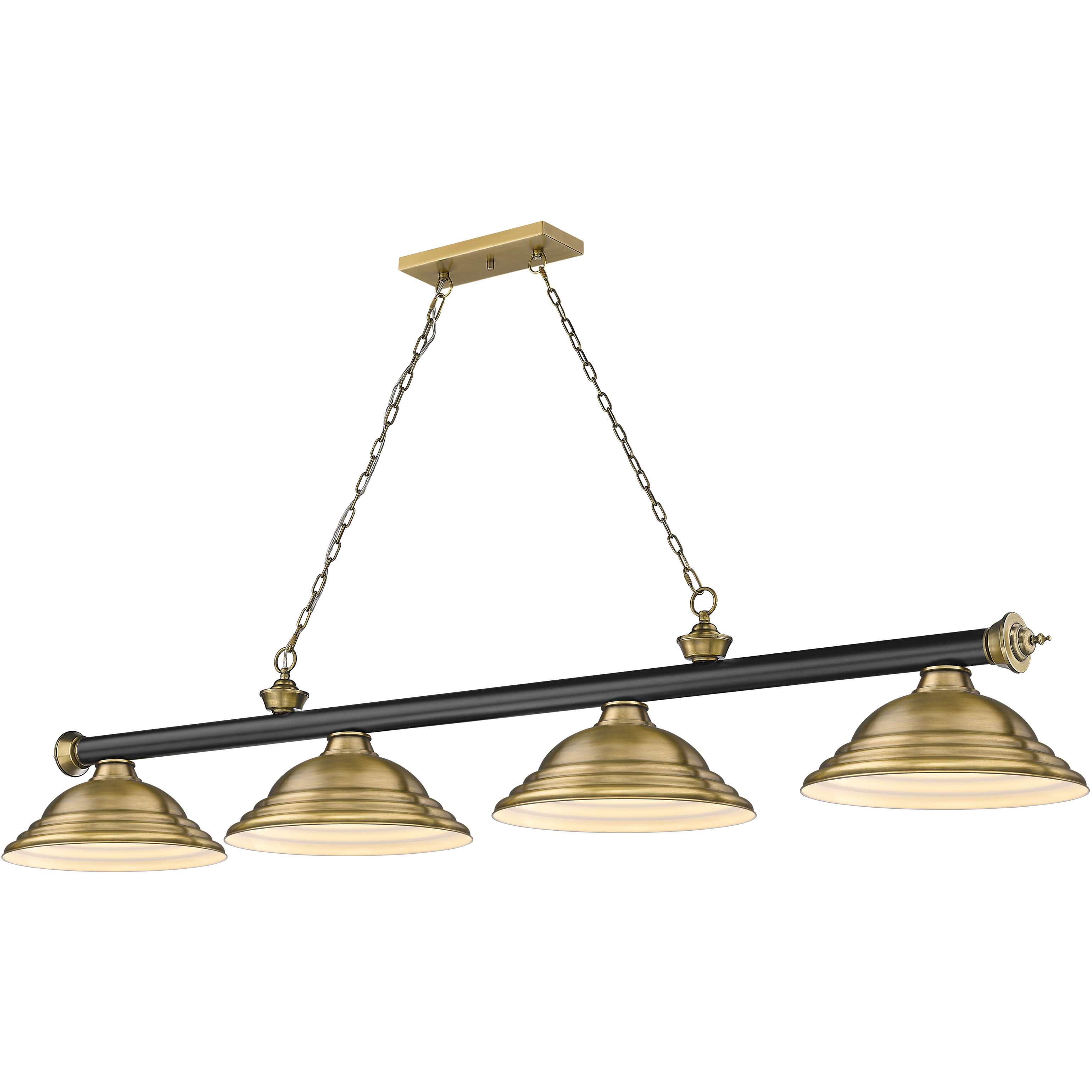 Cordon 4 Light 81.75 inch Matte Black and Rubbed Brass Billiard Ceiling Light in Rubbed Brass Metal