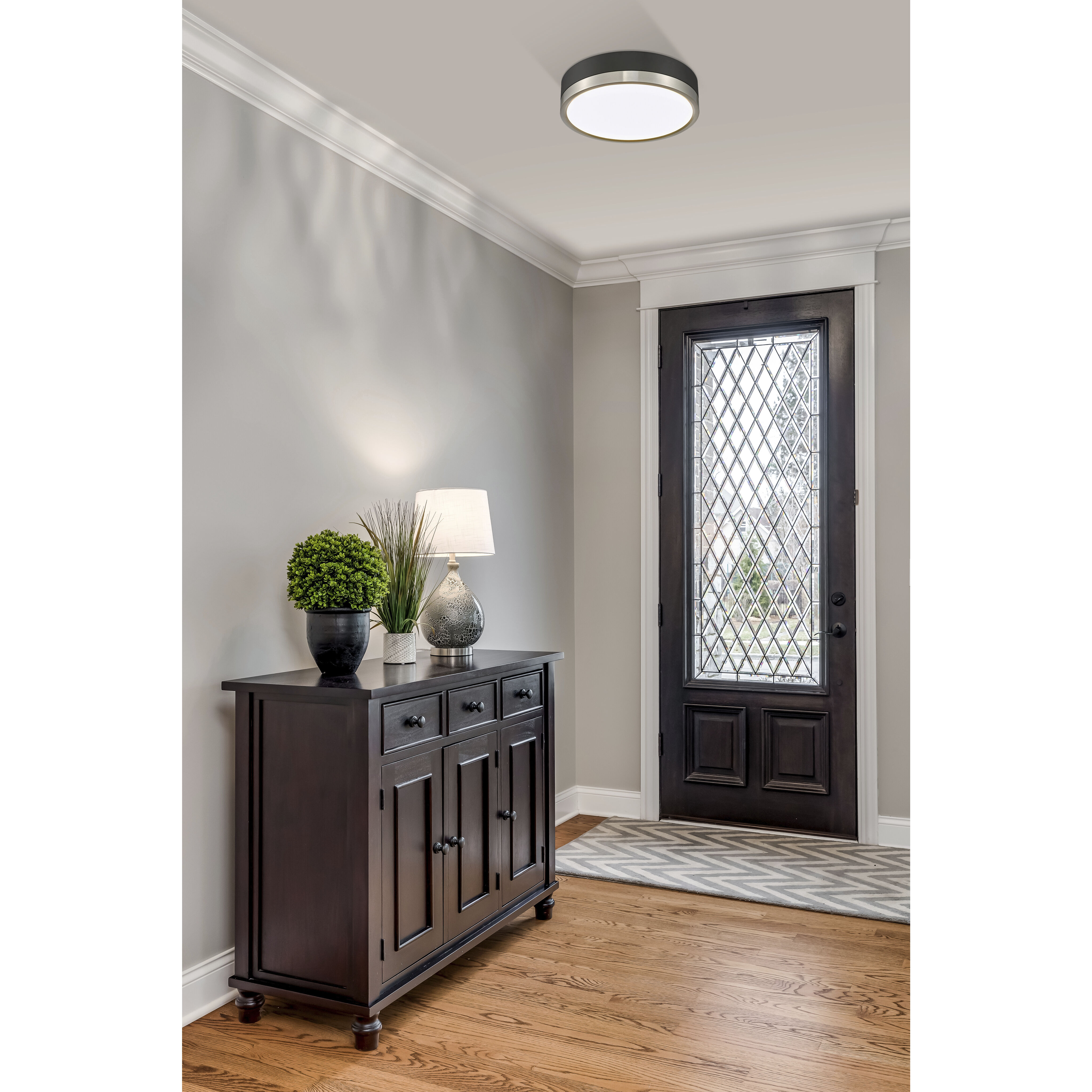 Algar LED 12 inch Matte Black and Brushed Nickel Flush Mount Ceiling Light