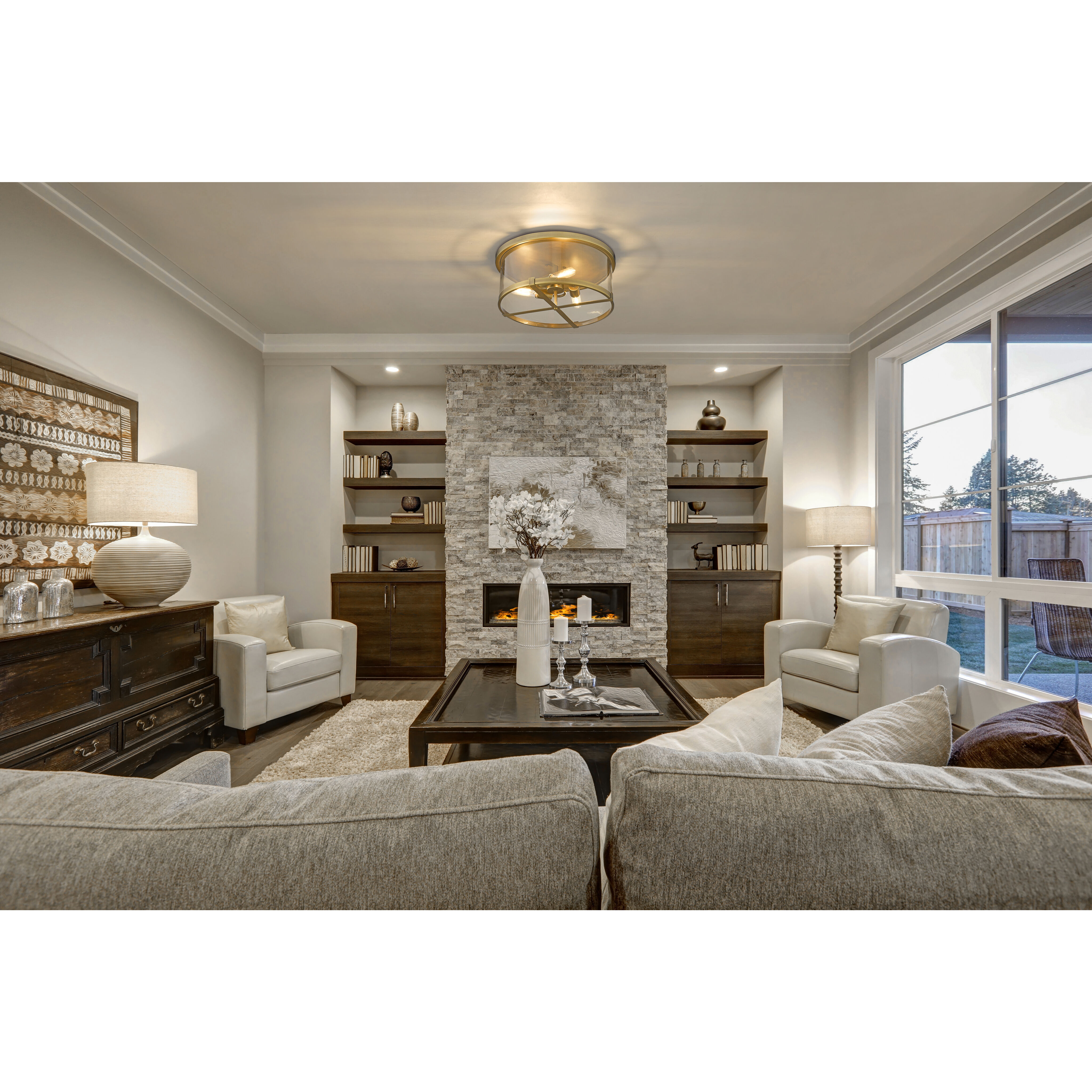 Callista 3 Light 16.5 inch Rubbed Brass Flush Mount Ceiling Light