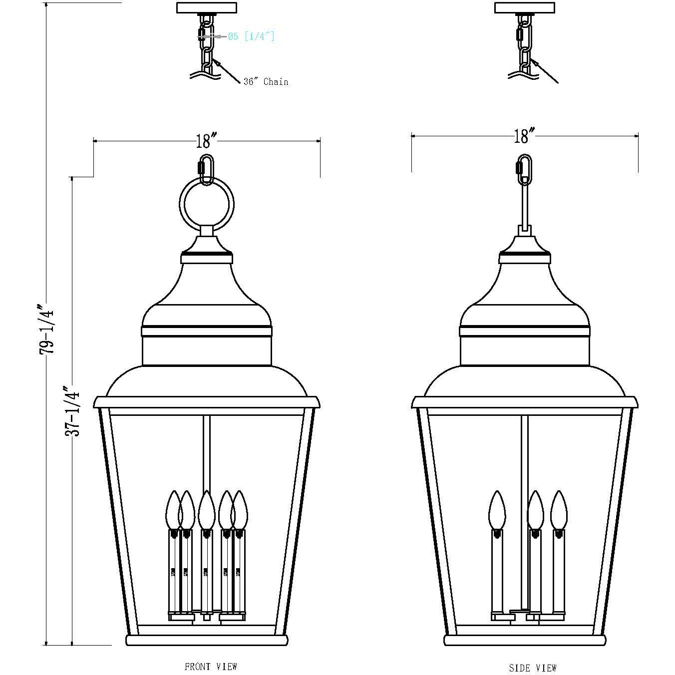Raphael 5 Light 18 inch Sand Black Outdoor Chain Mount Ceiling Fixture in Soft Sand Black