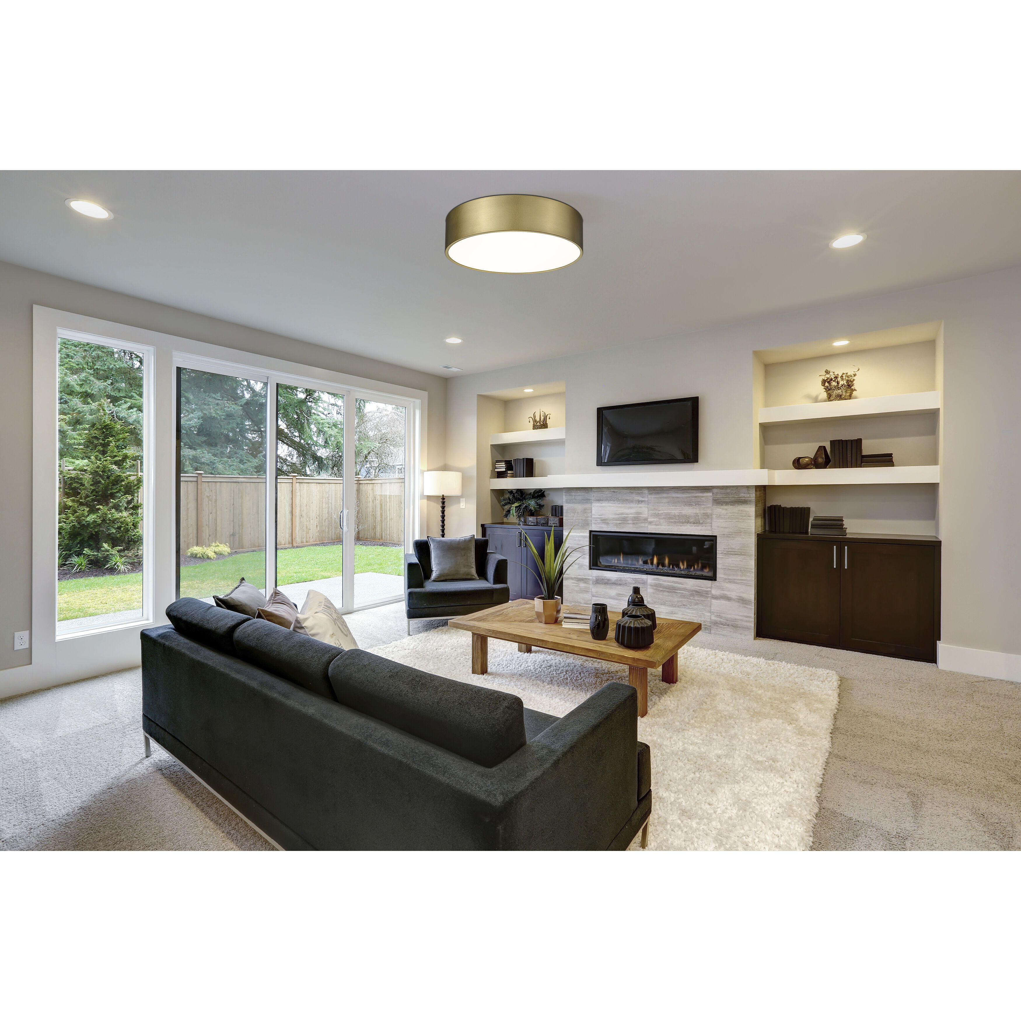 Harley 4 Light 20 inch Rubbed Brass Flush Mount Ceiling Light